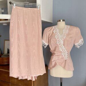 Scott McClintock Vtg 80’s 90’s 2pc Wedding Jacket Skirt Suit Pink White